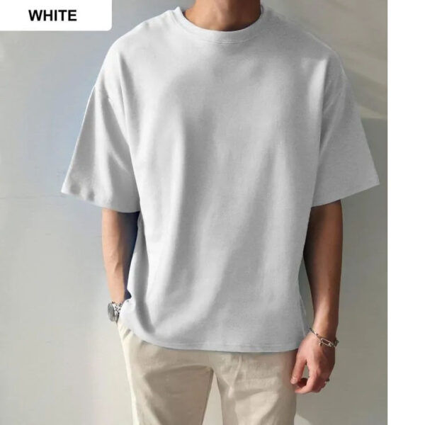 Premium Mens Cotton Drop Shoulder T-Shirt Solid Colour - Image 2