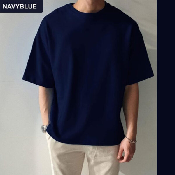 Premium Mens Cotton Drop Shoulder T-Shirt Solid Colour - Image 3
